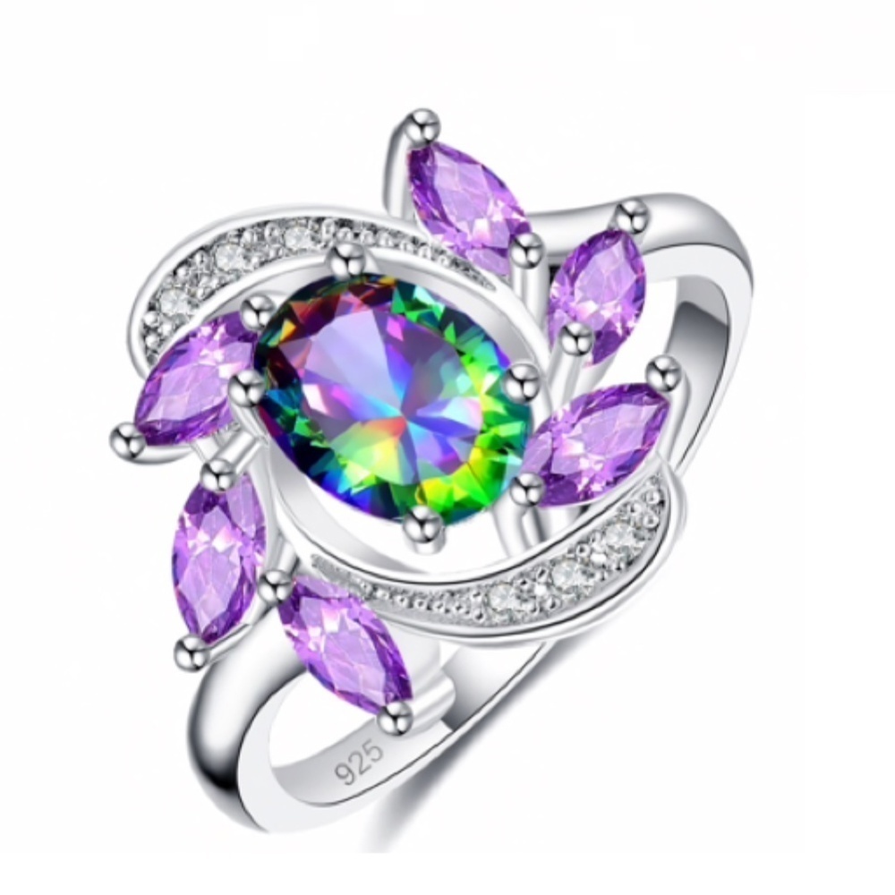 Purple and Mystic Topaz Cubic Zirconia Ring